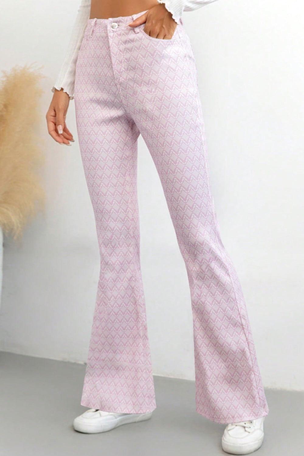 Printed High Waist Flare Pants with Pockets - Clothes For Her Online Store