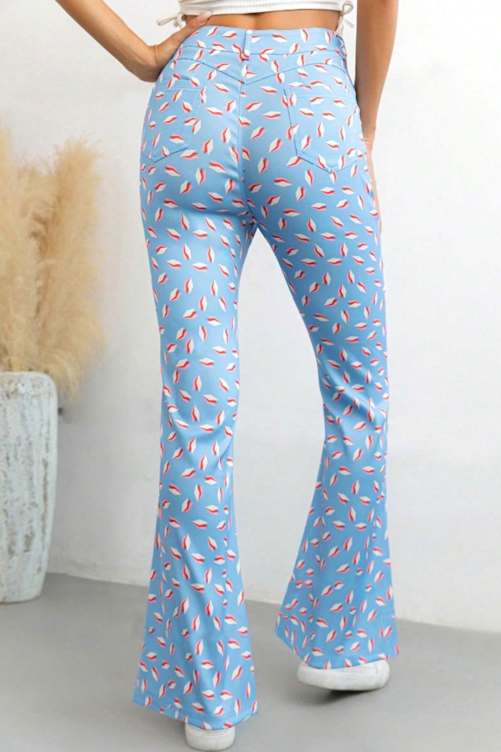 Printed High Waist Flare Pants with Pockets - Clothes For Her Online Store