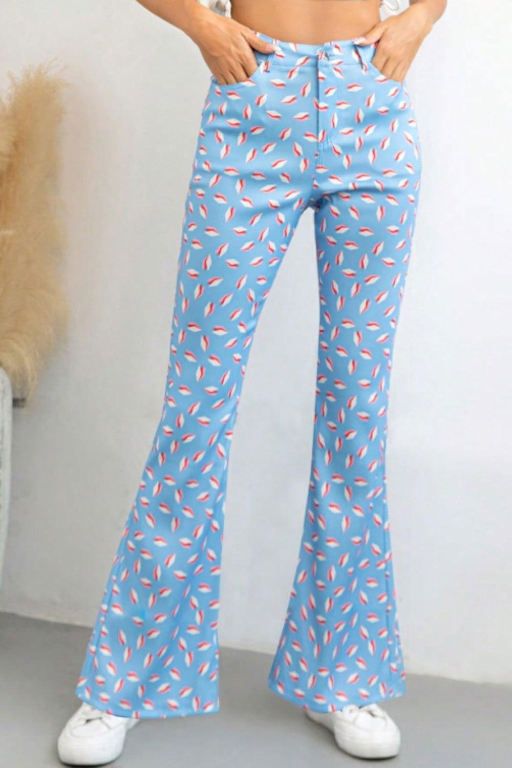 Printed High Waist Flare Pants with Pockets - Clothes For Her Online Store
