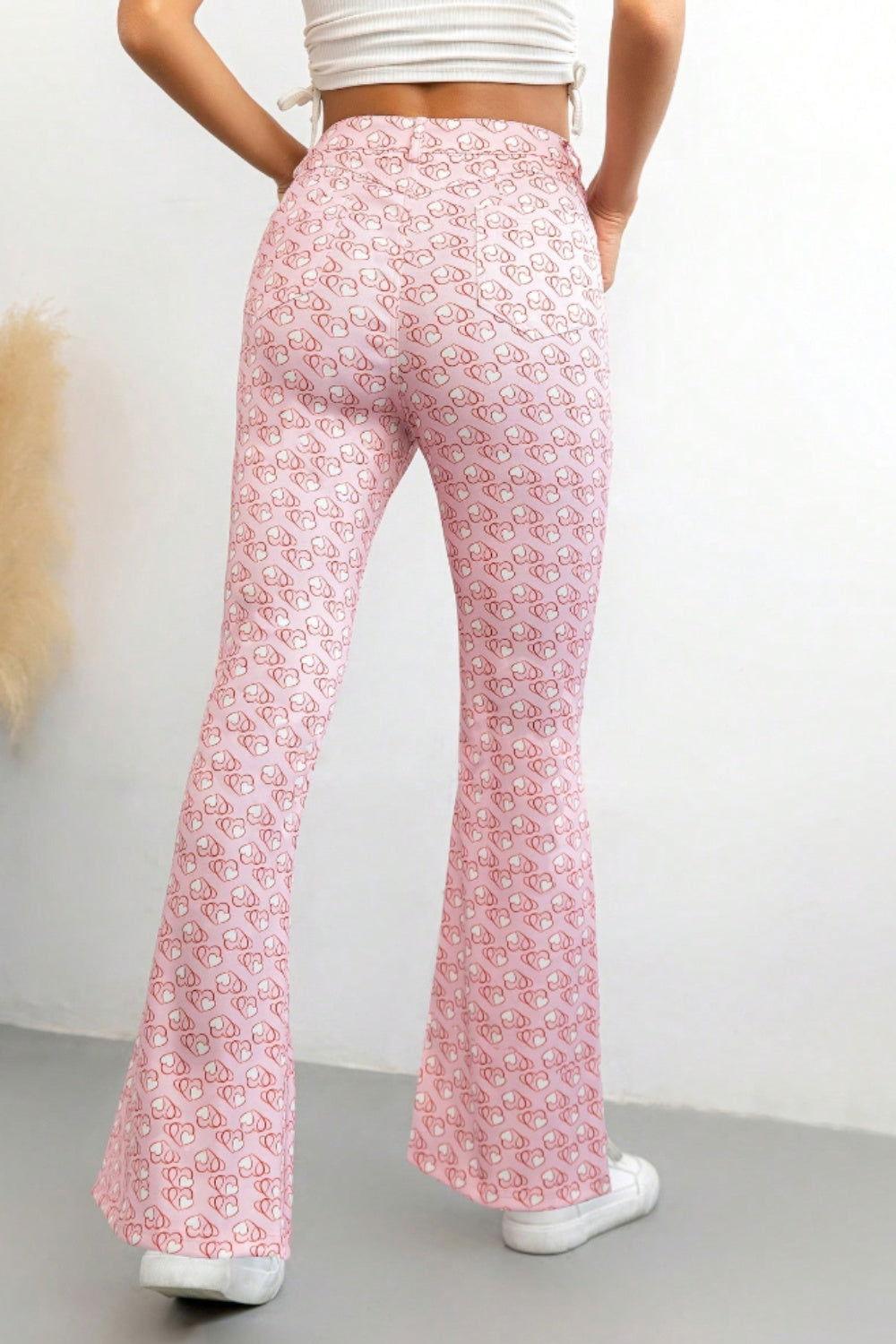 Printed High Waist Flare Pants with Pockets - Clothes For Her Online Store