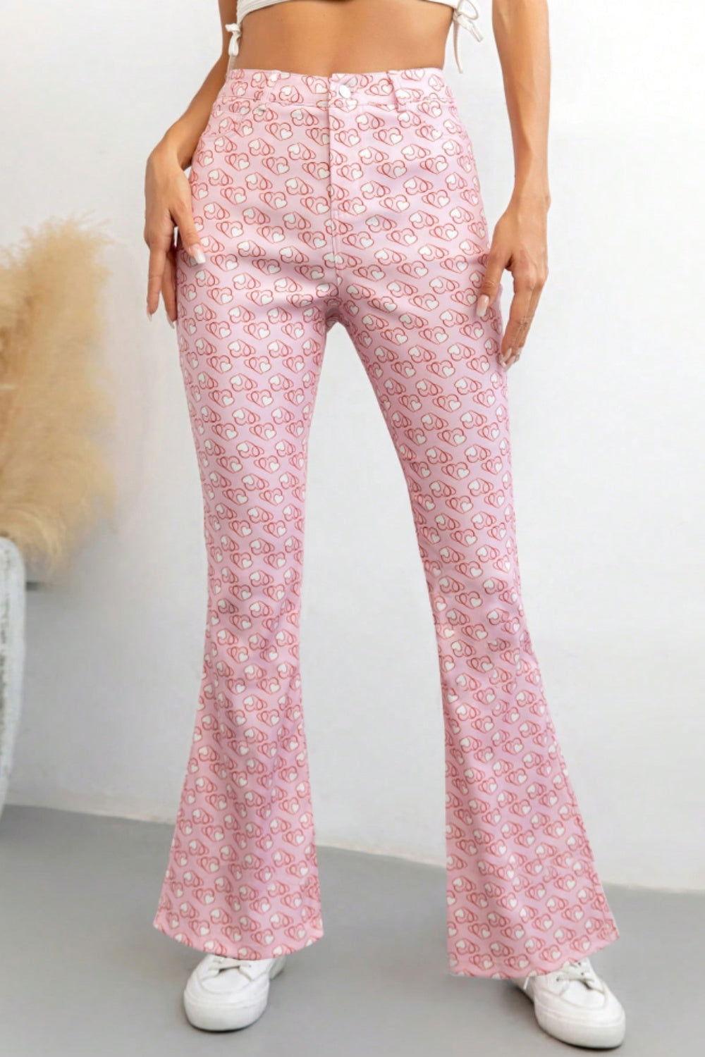 Printed High Waist Flare Pants with Pockets - Clothes For Her Online Store