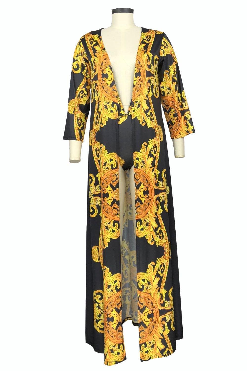 Printed Plunge One-Piece and Cover Up Swim Set - Clothes For Her Online Store