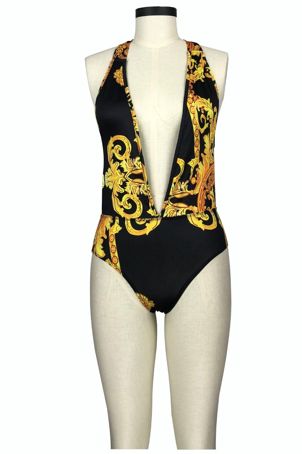 Printed Plunge One-Piece and Cover Up Swim Set - Clothes For Her Online Store