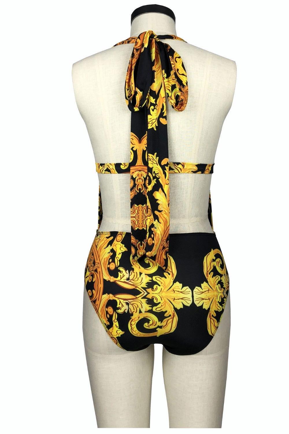 Printed Plunge One-Piece and Cover Up Swim Set - Clothes For Her Online Store