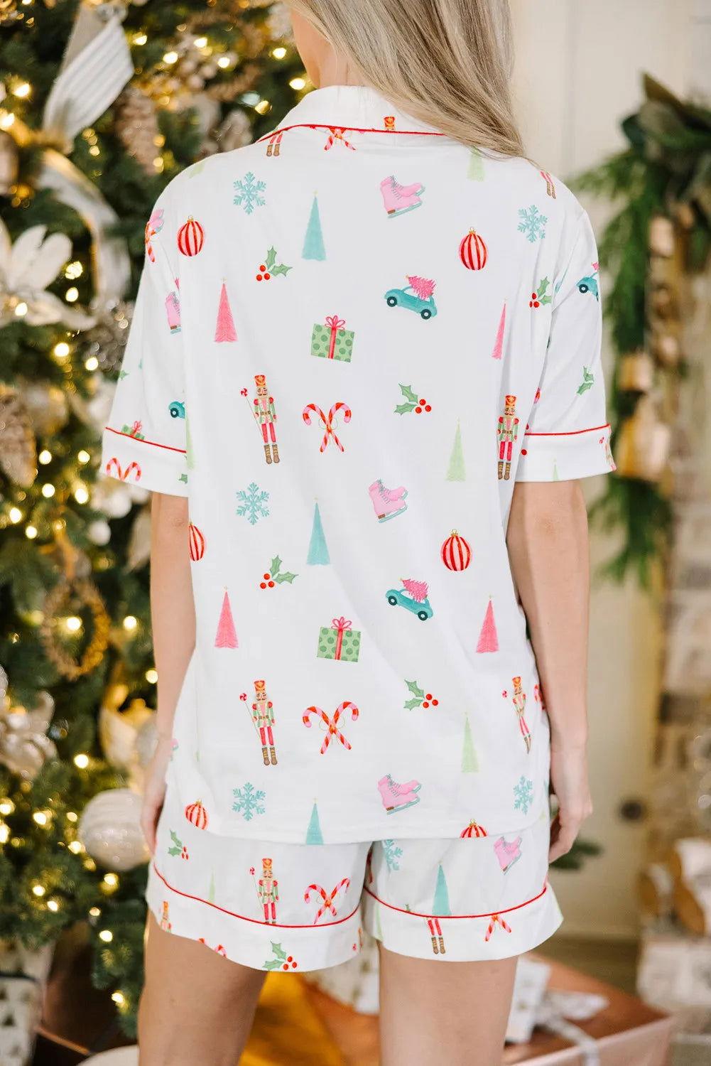 Printed Short Sleeve Top and Shorts Lounge Set - Clothes For Her Online Store