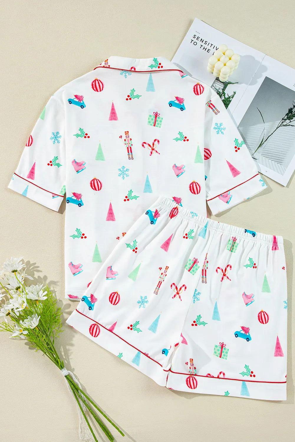 Printed Short Sleeve Top and Shorts Lounge Set - Clothes For Her Online Store