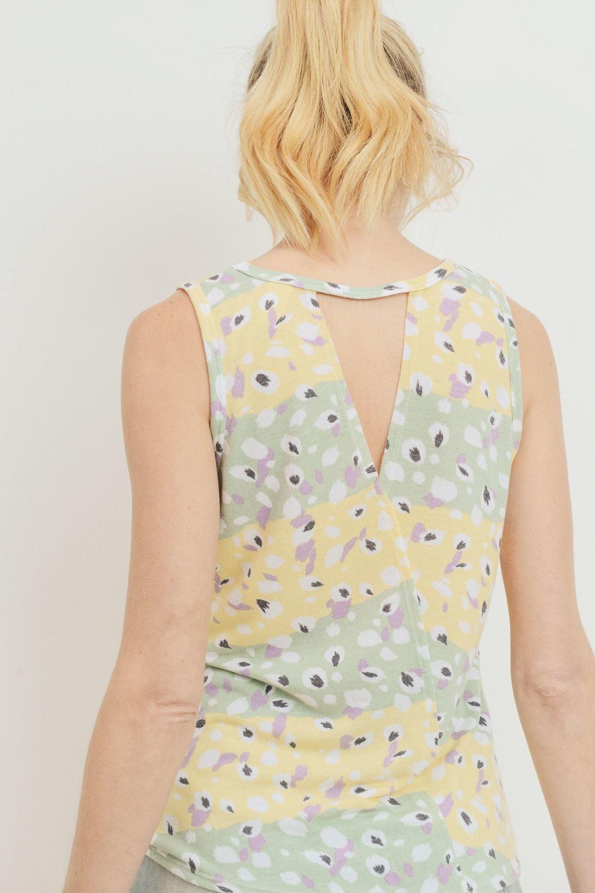 Printed Terry Back Opened Sleeveless Top - Clothes For Her Online Store