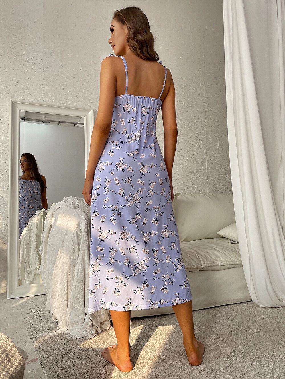 Printed Tie Shoulder Midi Night Dress - Clothes For Her Online Store