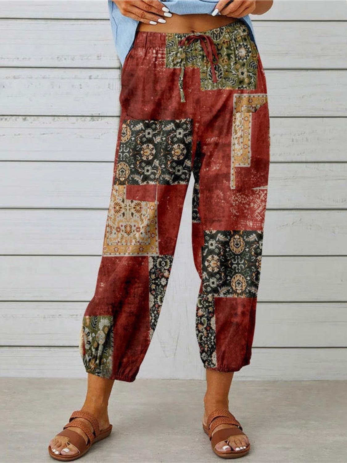 Printed Tied Cropped Pants - Clothes For Her Online Store