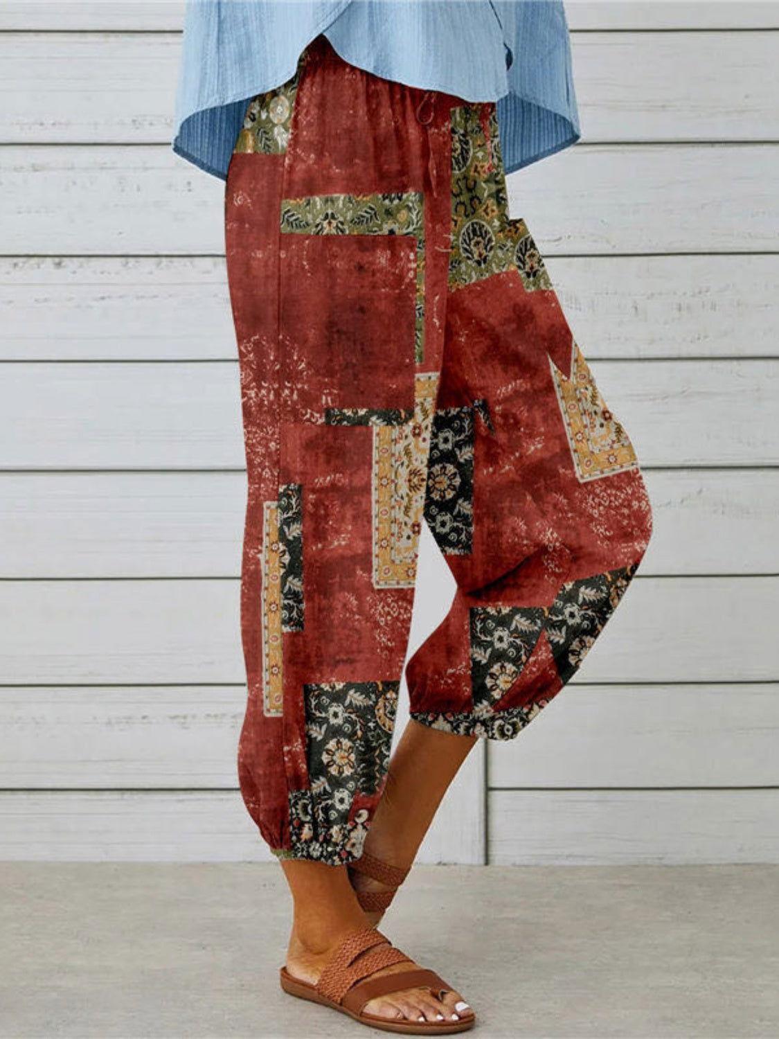 Printed Tied Cropped Pants - Clothes For Her Online Store