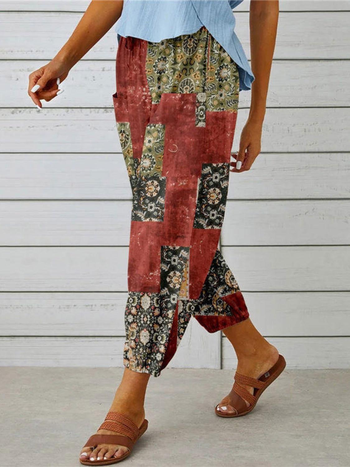 Printed Tied Cropped Pants - Clothes For Her Online Store