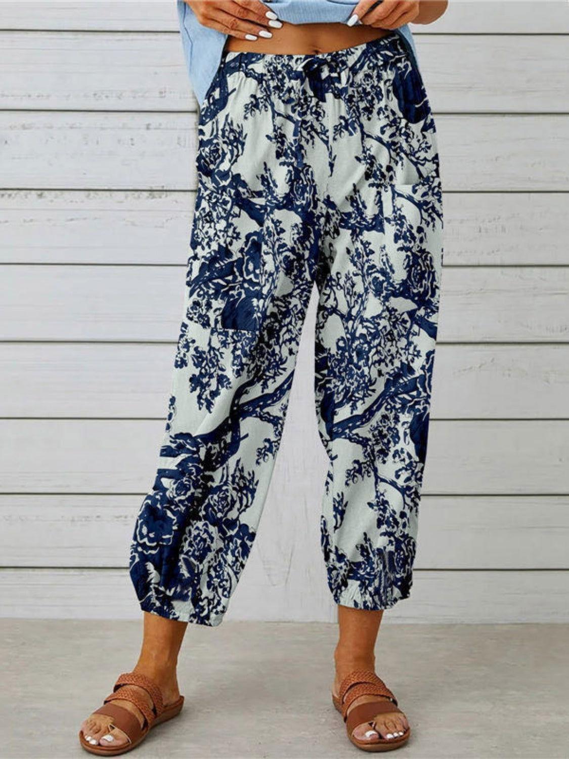 Printed Tied Cropped Pants - Clothes For Her Online Store