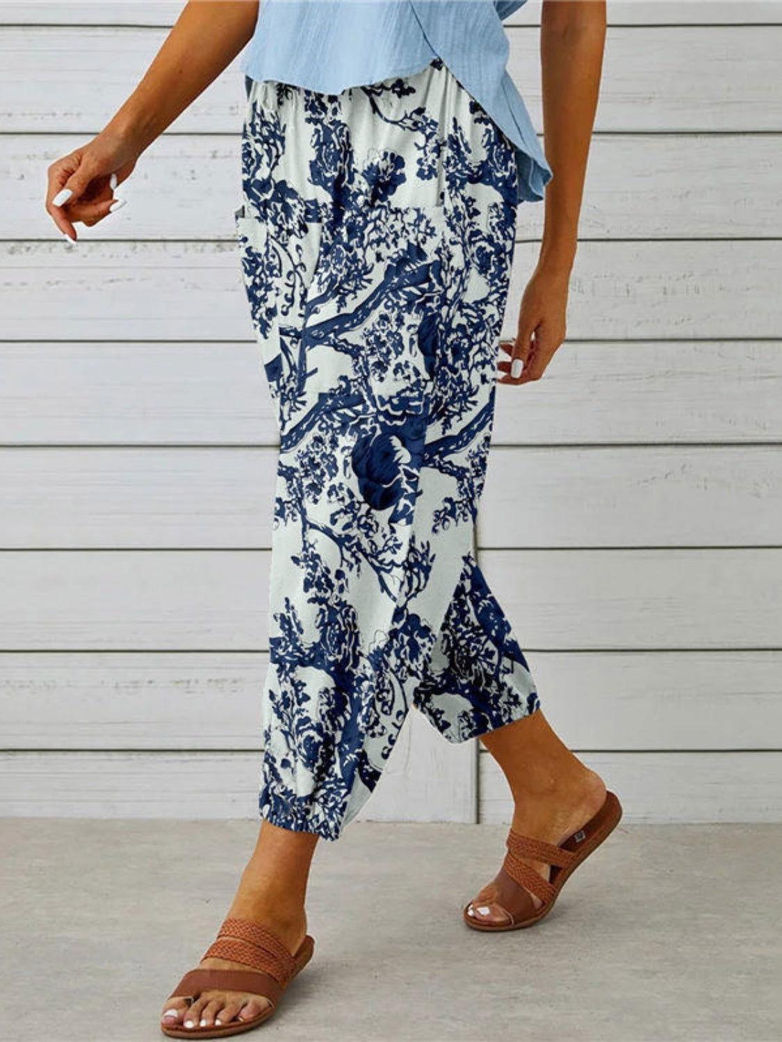 Printed Tied Cropped Pants - Clothes For Her Online Store