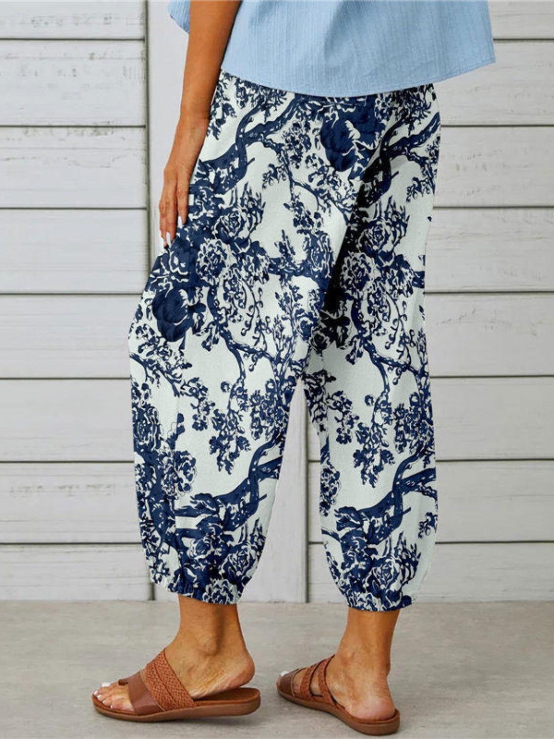Printed Tied Cropped Pants - Clothes For Her Online Store