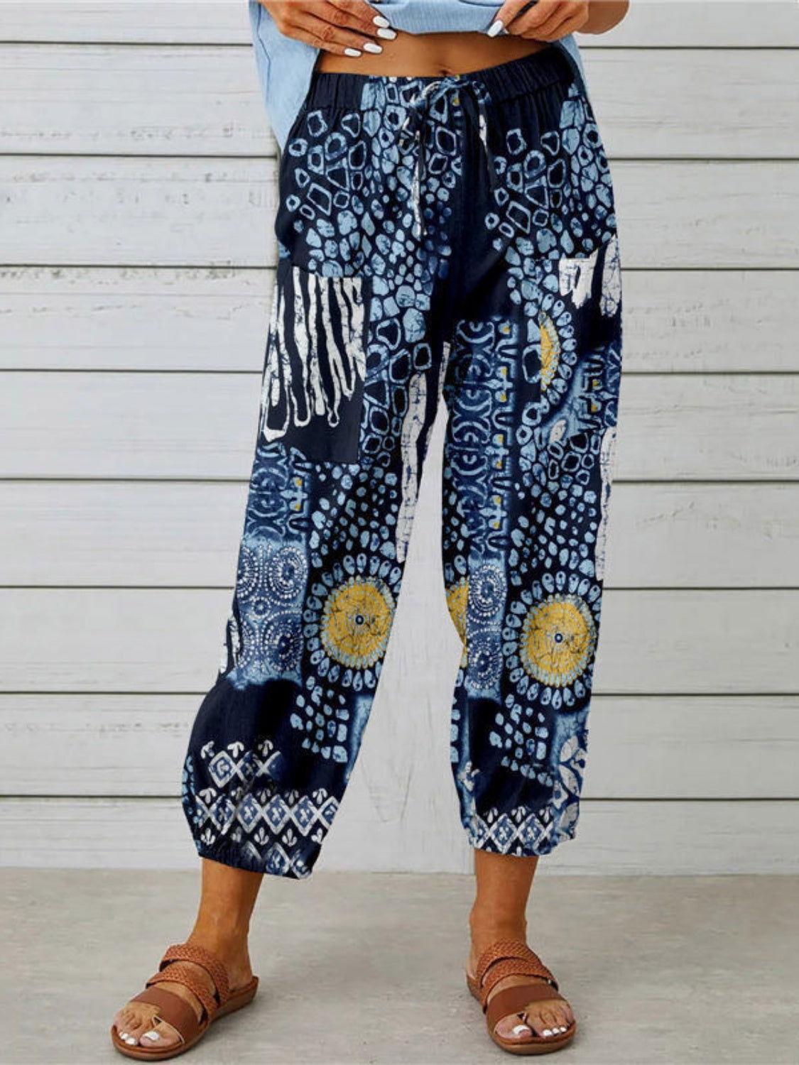 Printed Tied Cropped Pants - Clothes For Her Online Store