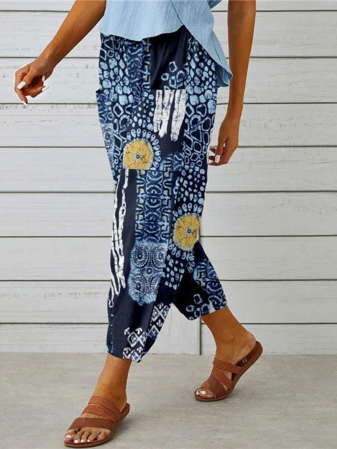 Printed Tied Cropped Pants - Clothes For Her Online Store