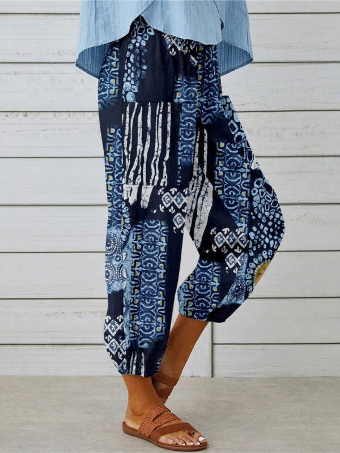 Printed Tied Cropped Pants - Clothes For Her Online Store