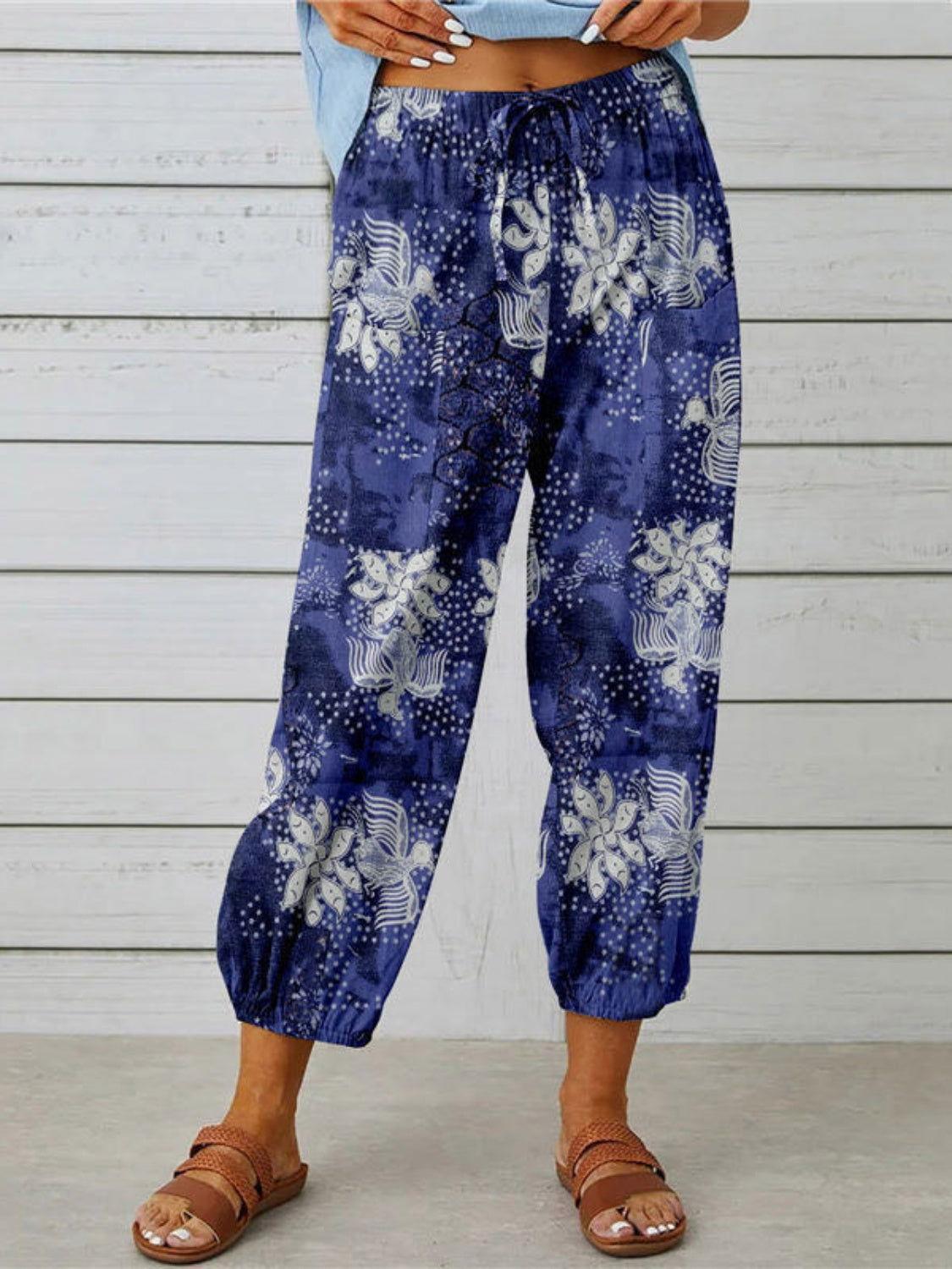 Printed Tied Cropped Pants - Clothes For Her Online Store