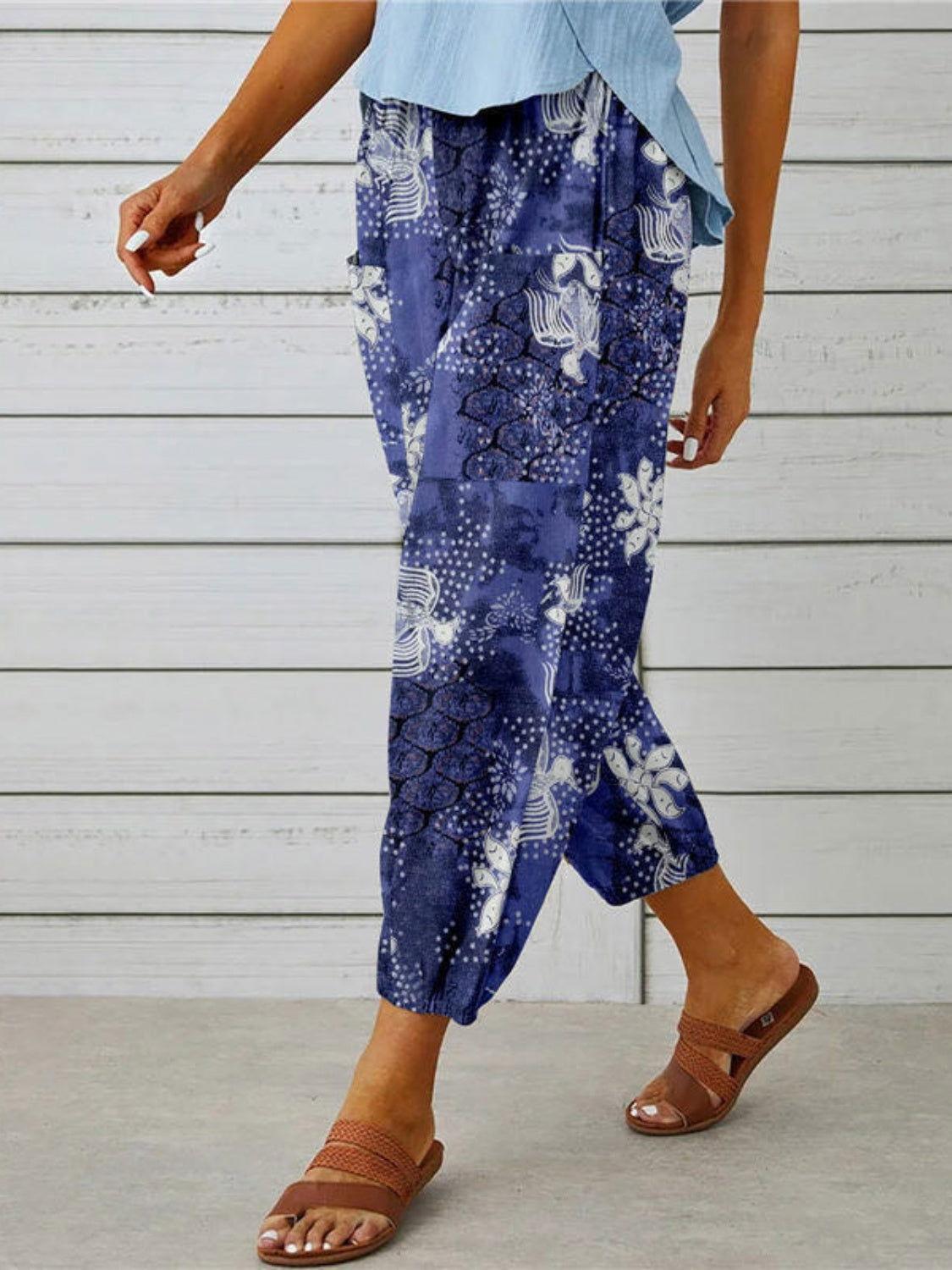 Printed Tied Cropped Pants - Clothes For Her Online Store