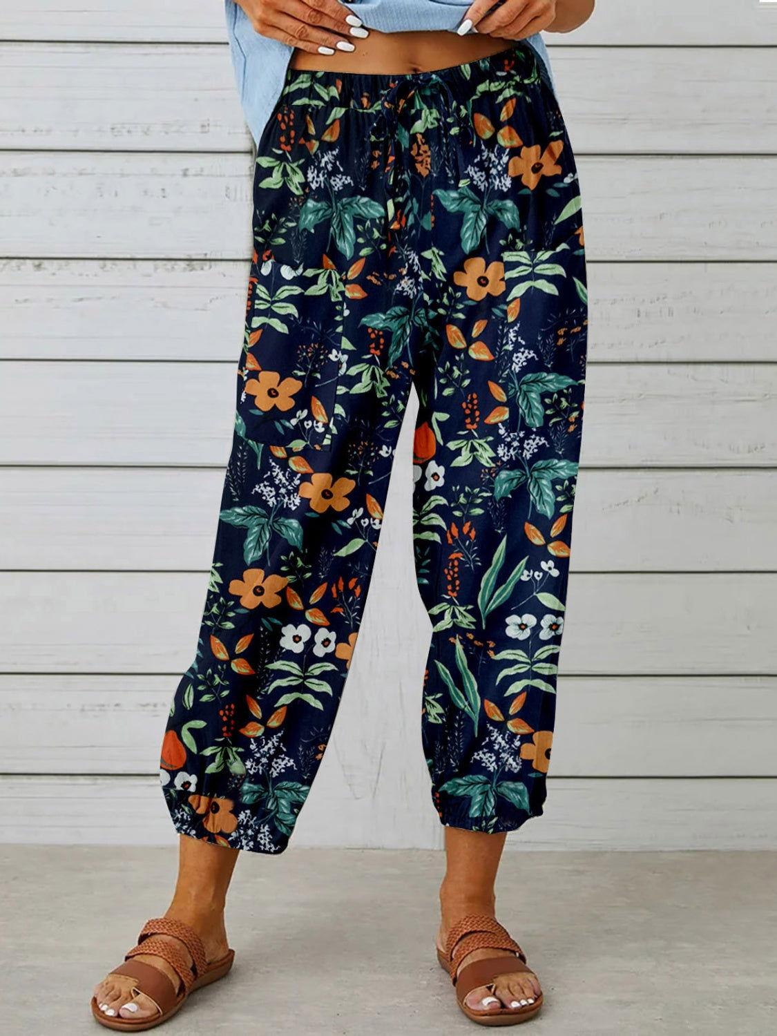 Printed Tied Cropped Pants - Clothes For Her Online Store