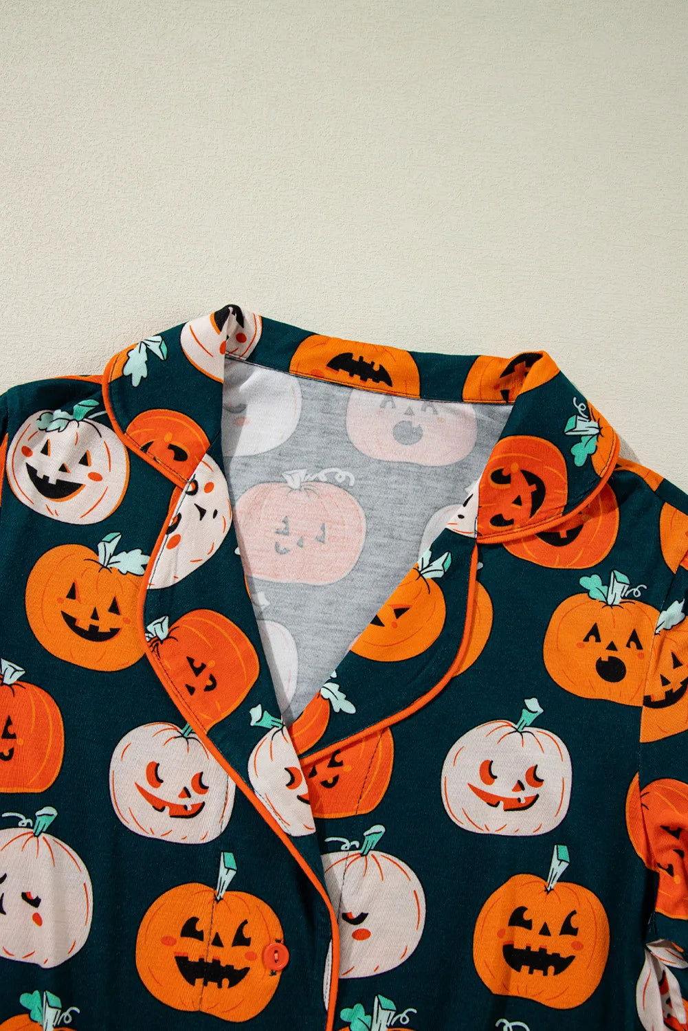 Pumpkin Printed Short Sleeve Top and Pants Lounge Set - Clothes For Her Online Store
