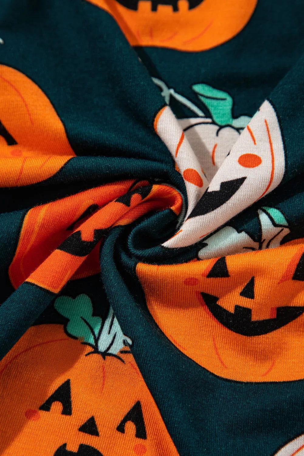 Pumpkin Printed Short Sleeve Top and Pants Lounge Set - Clothes For Her Online Store