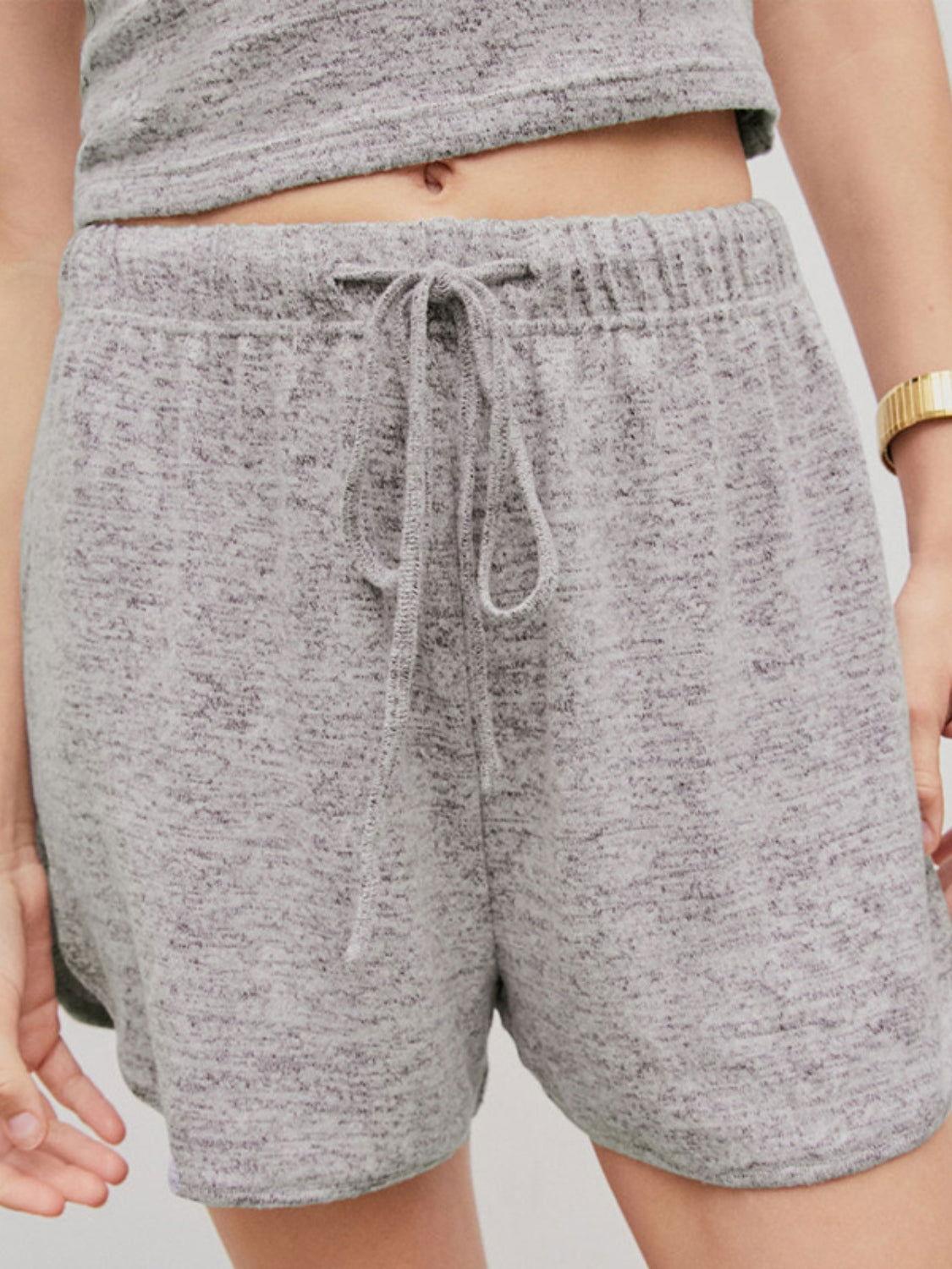 Quarter Button Sleeveless Top and Drawstring Shorts Lounge Set - Clothes For Her Online Store