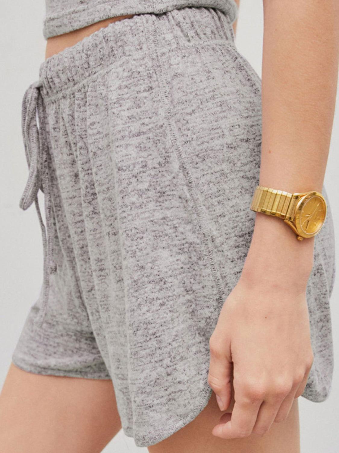 Quarter Button Sleeveless Top and Drawstring Shorts Lounge Set - Clothes For Her Online Store