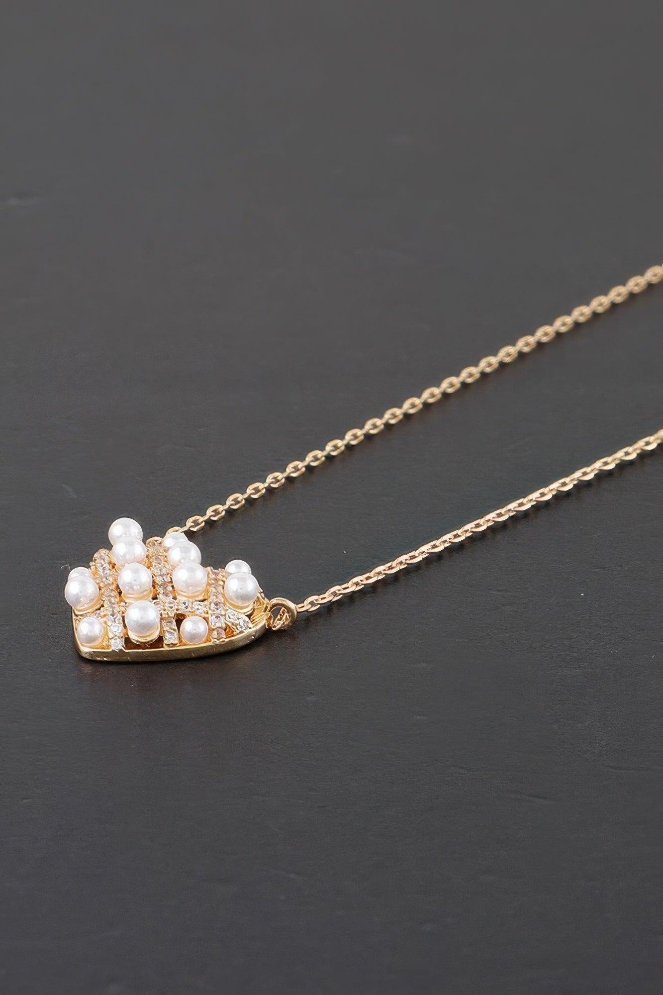 Quilted Pearl Heart Necklace - Clothes For Her Online Store