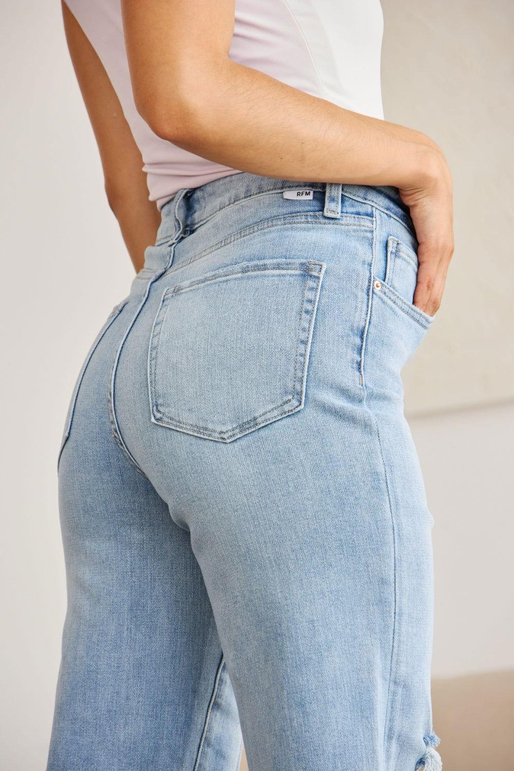 RFM Full Size Tummy Control High Waist Raw Hem Distressed Jeans - Clothes For Her Online Store