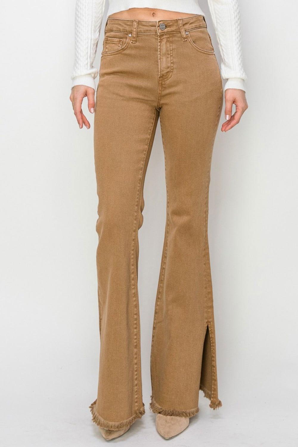 RISEN Bailey Full Size High Waist Side Slit Flare Jeans - Clothes For Her Online Store