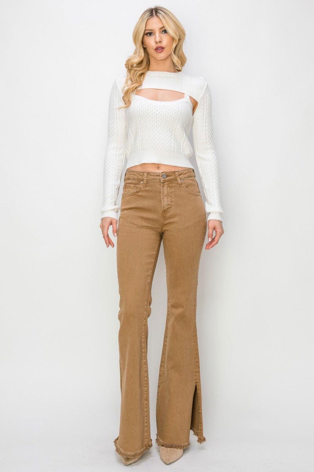 RISEN Bailey Full Size High Waist Side Slit Flare Jeans - Clothes For Her Online Store