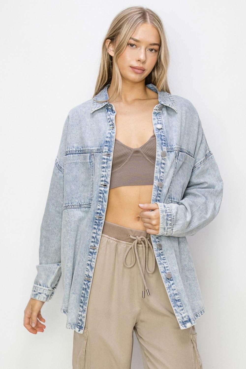 RISEN Button Up Long Sleeve Shacket - Clothes For Her Online Store