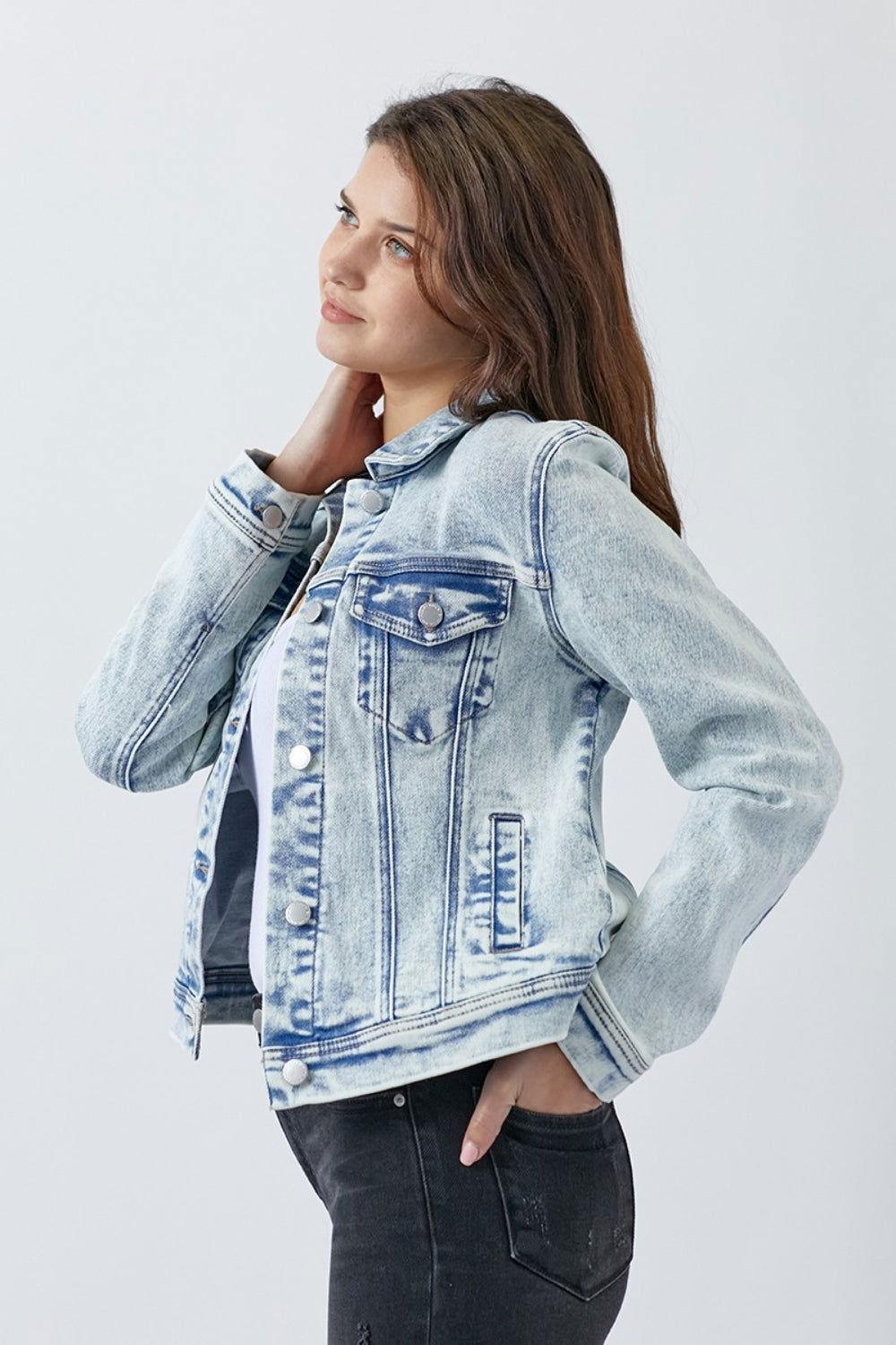 RISEN Button Up Washed Denim Jacket - Clothes For Her Online Store