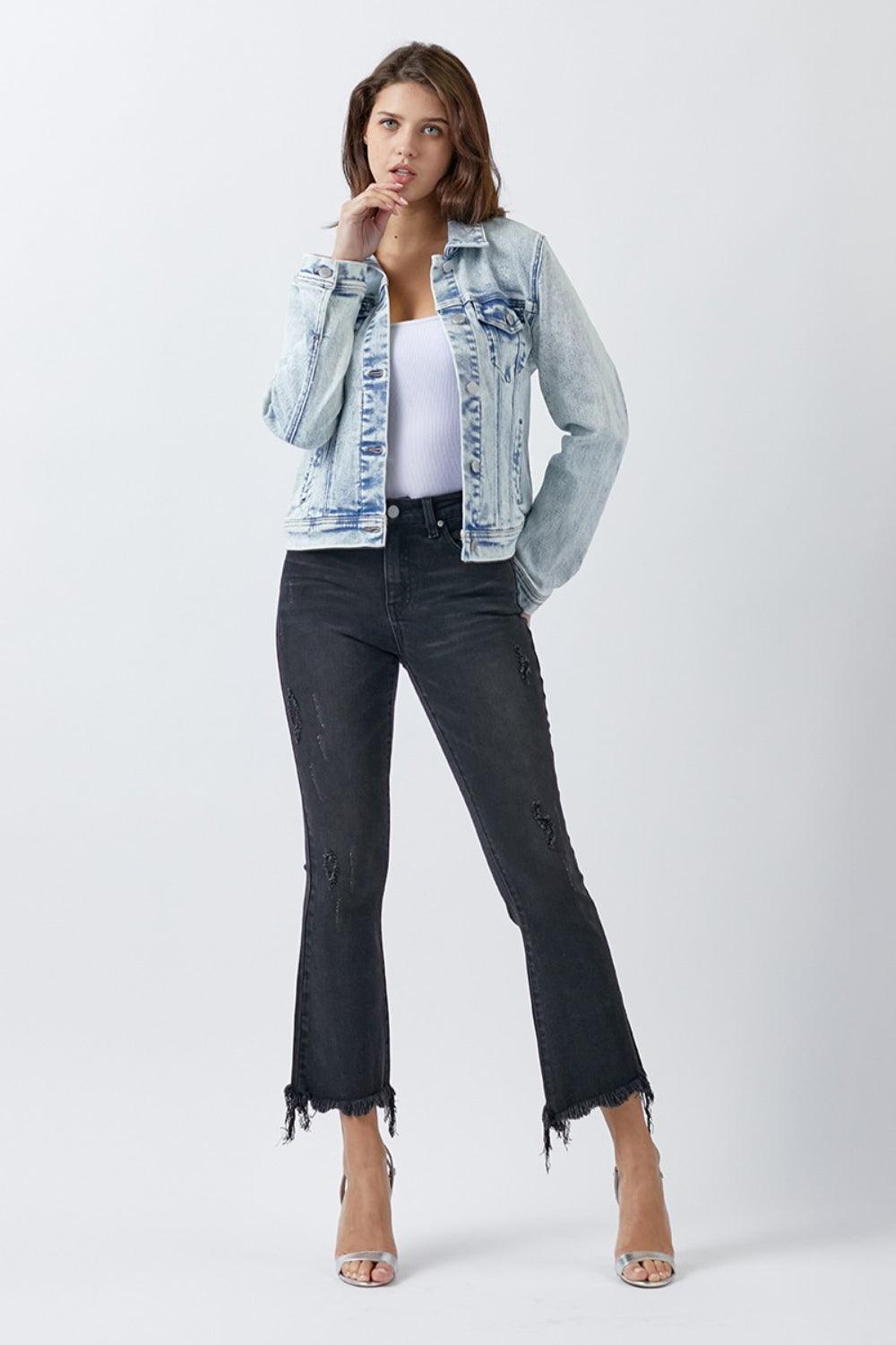RISEN Button Up Washed Denim Jacket - Clothes For Her Online Store