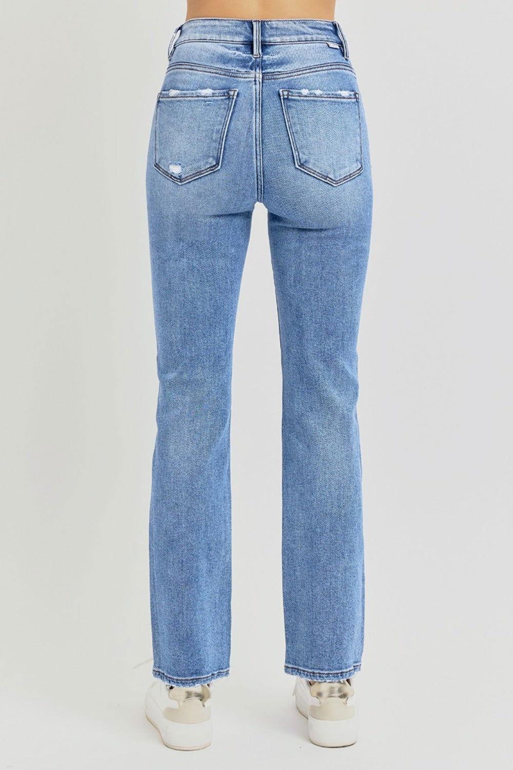 RISEN Full Size Distressed High-Rise Ankle Straight Jeans - Clothes For Her Online Store