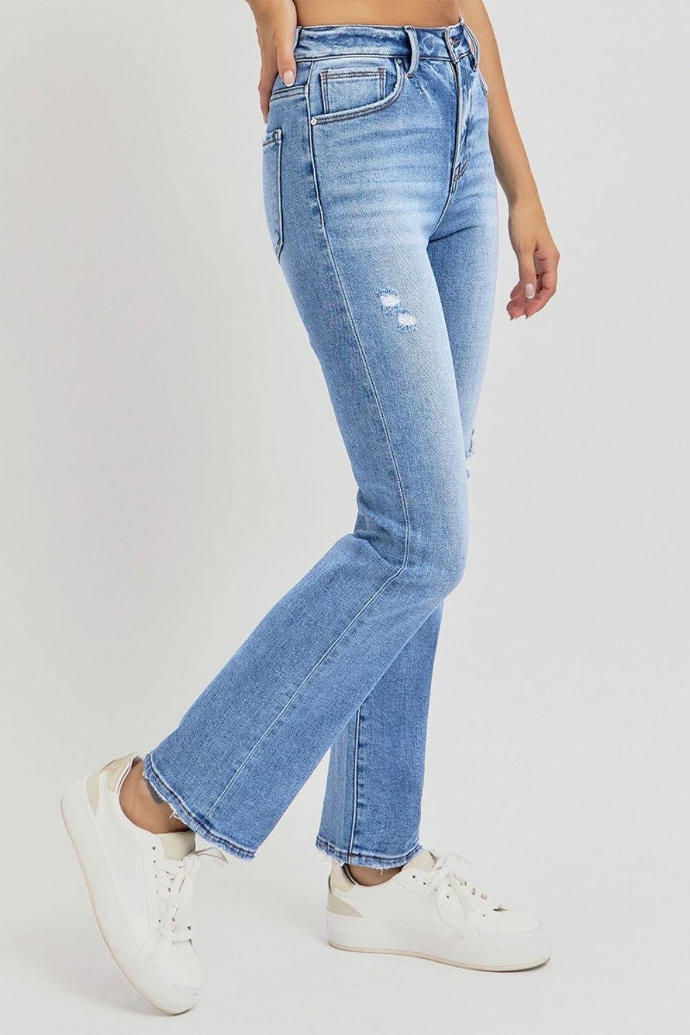 RISEN Full Size Distressed High-Rise Ankle Straight Jeans - Clothes For Her Online Store