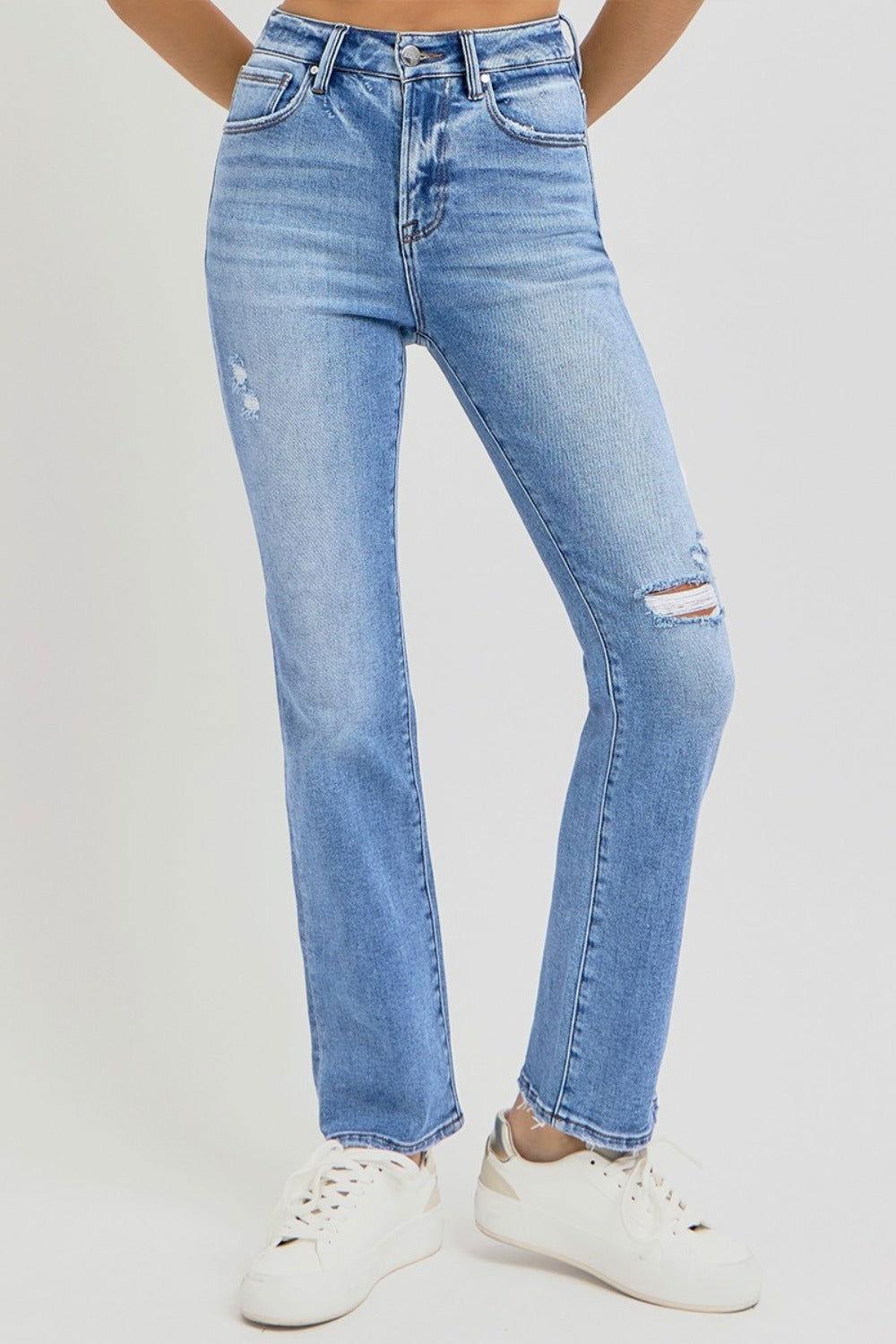 RISEN Full Size Distressed High-Rise Ankle Straight Jeans - Clothes For Her Online Store