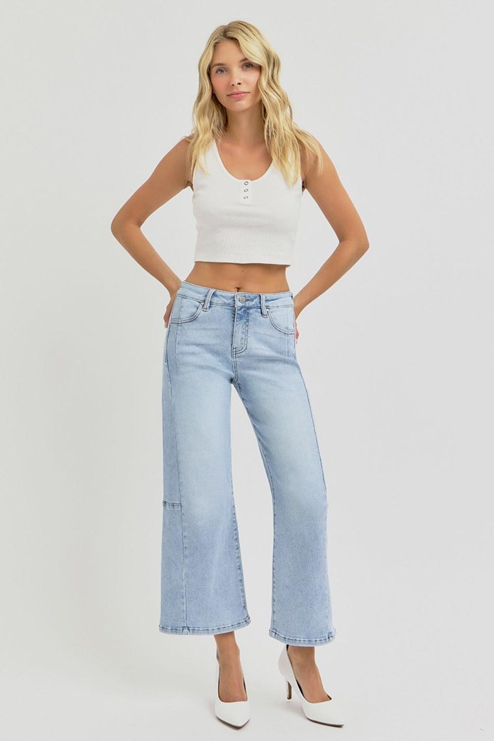 RISEN Full Size High Rise Seamed Detail Wide Leg Crop Jeans - Clothes For Her Online Store