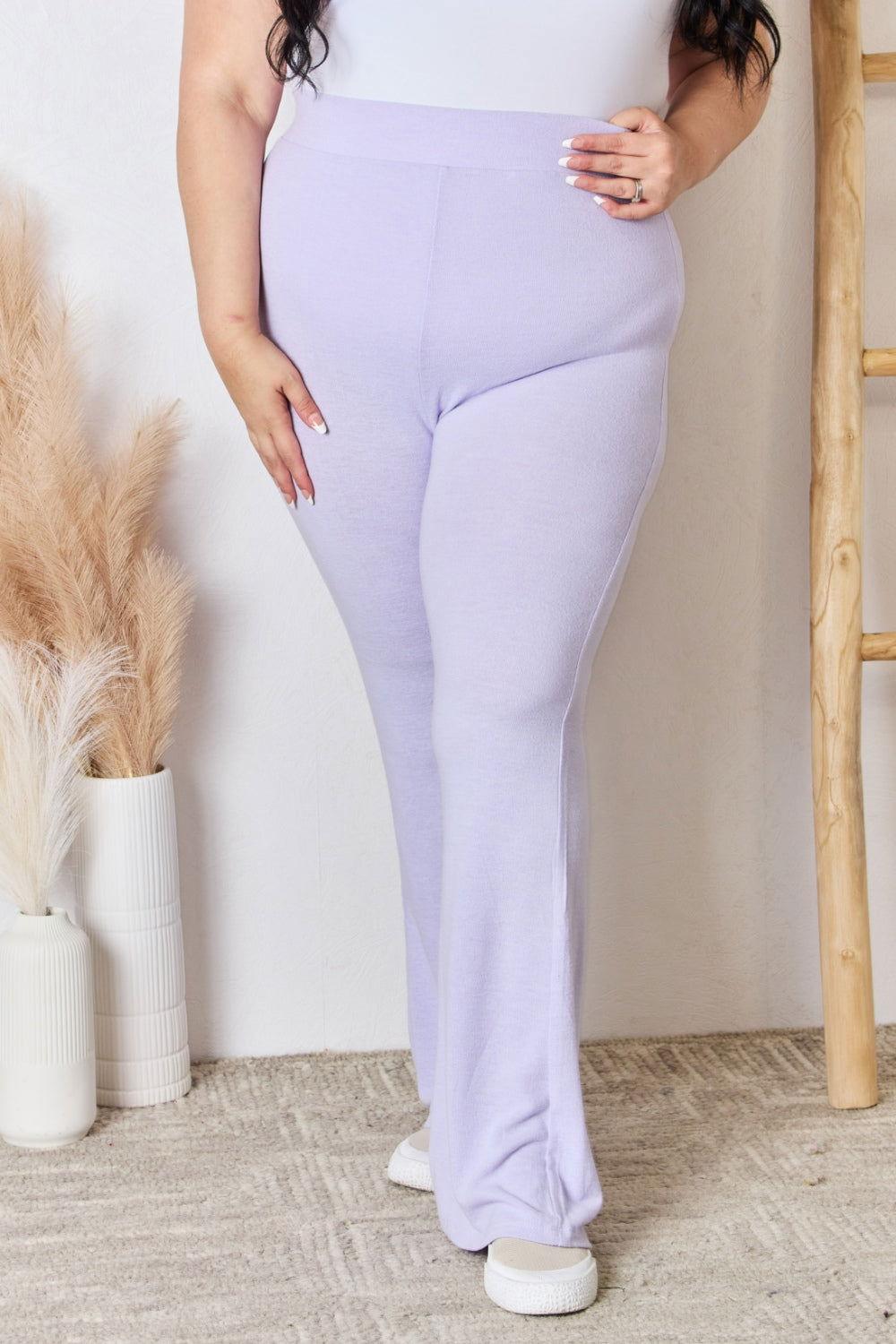RISEN Full Size High Waist Ultra Soft Knit Flare Pants - Clothes For Her Online Store
