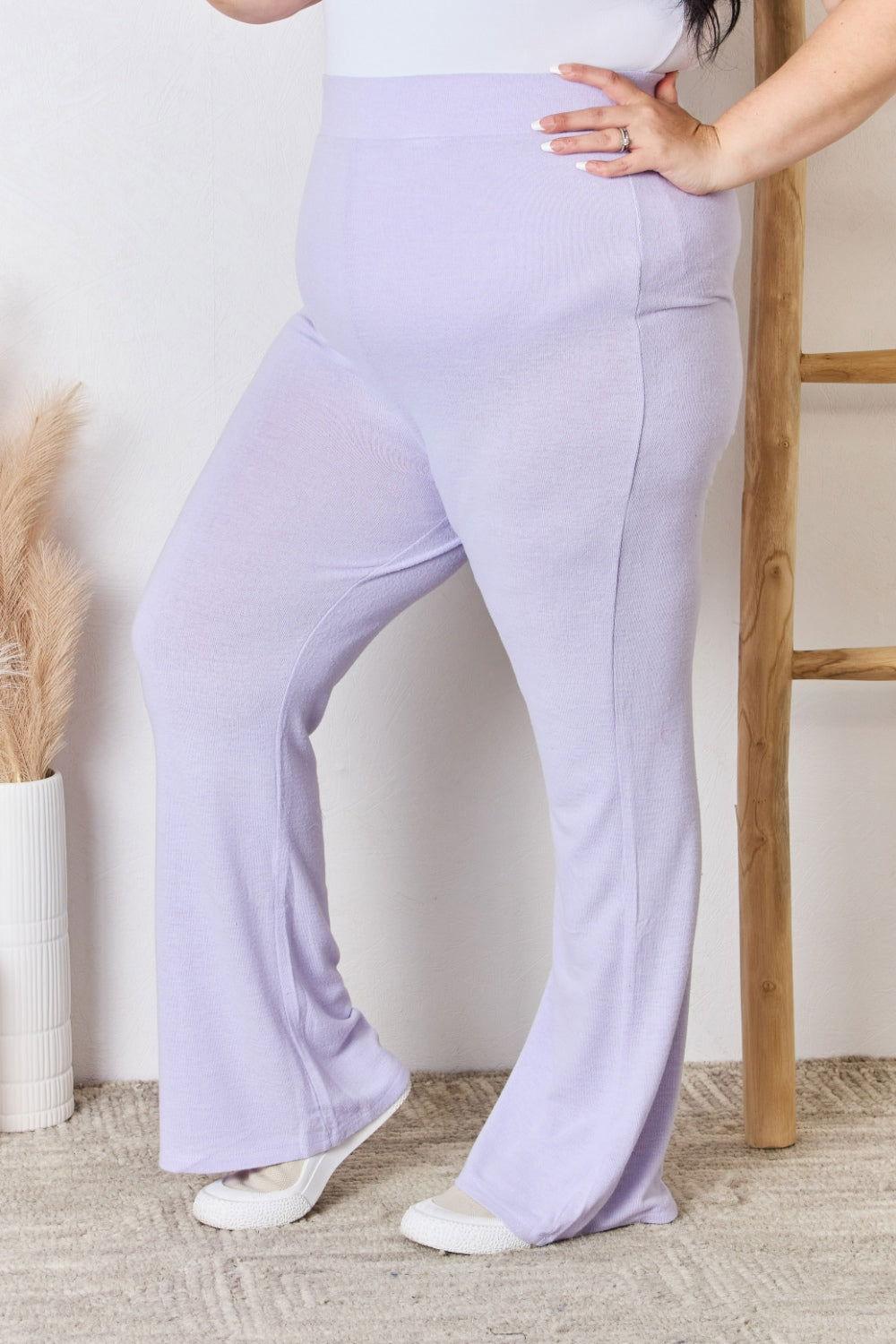 RISEN Full Size High Waist Ultra Soft Knit Flare Pants - Clothes For Her Online Store