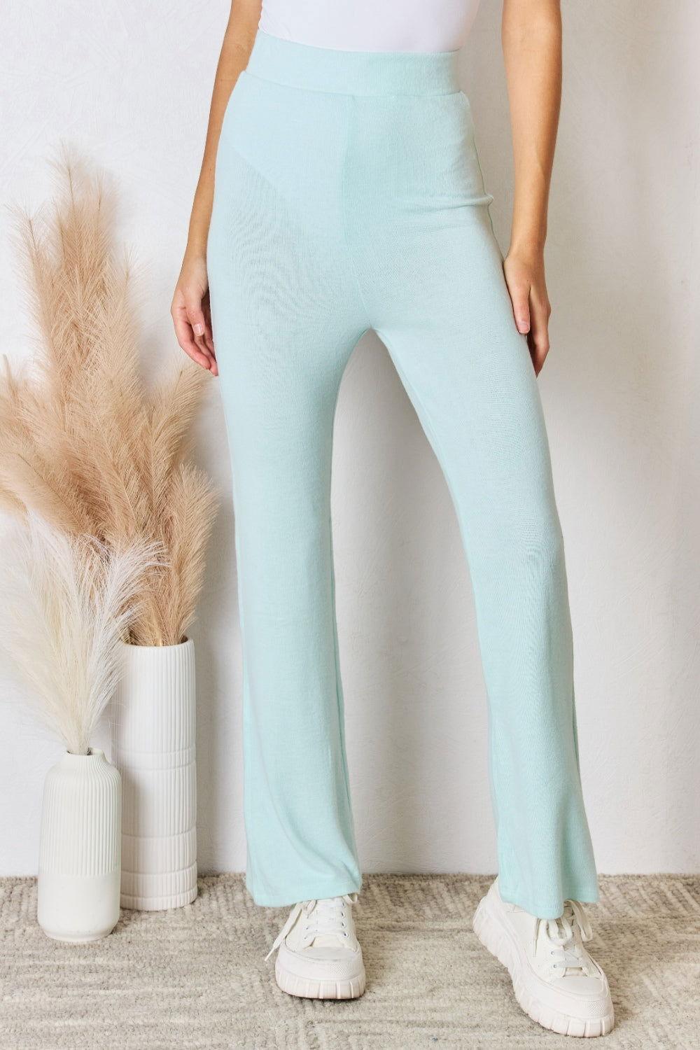 RISEN Full Size High Waist Ultra Soft Knit Flare Pants - Clothes For Her Online Store