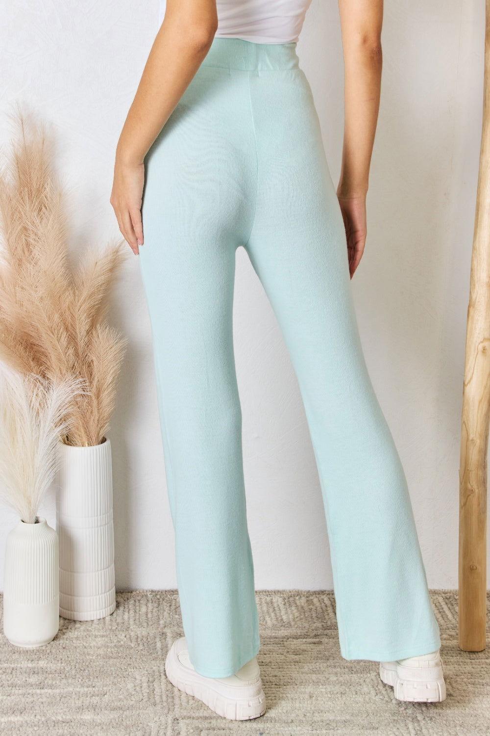 RISEN Full Size High Waist Ultra Soft Knit Flare Pants - Clothes For Her Online Store
