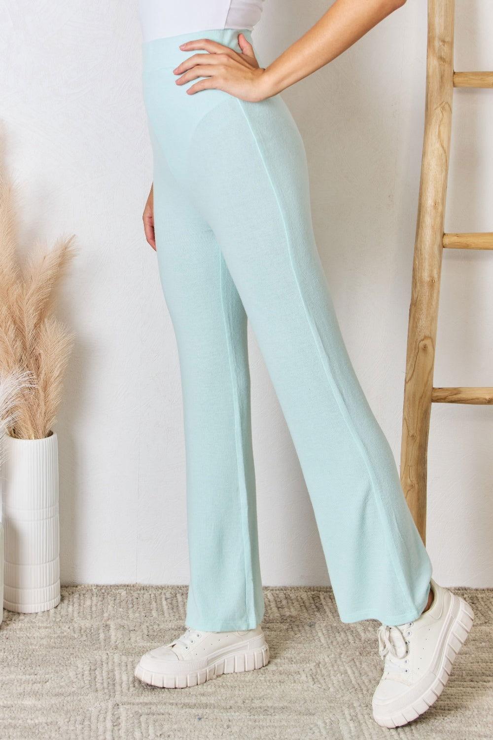 RISEN Full Size High Waist Ultra Soft Knit Flare Pants - Clothes For Her Online Store