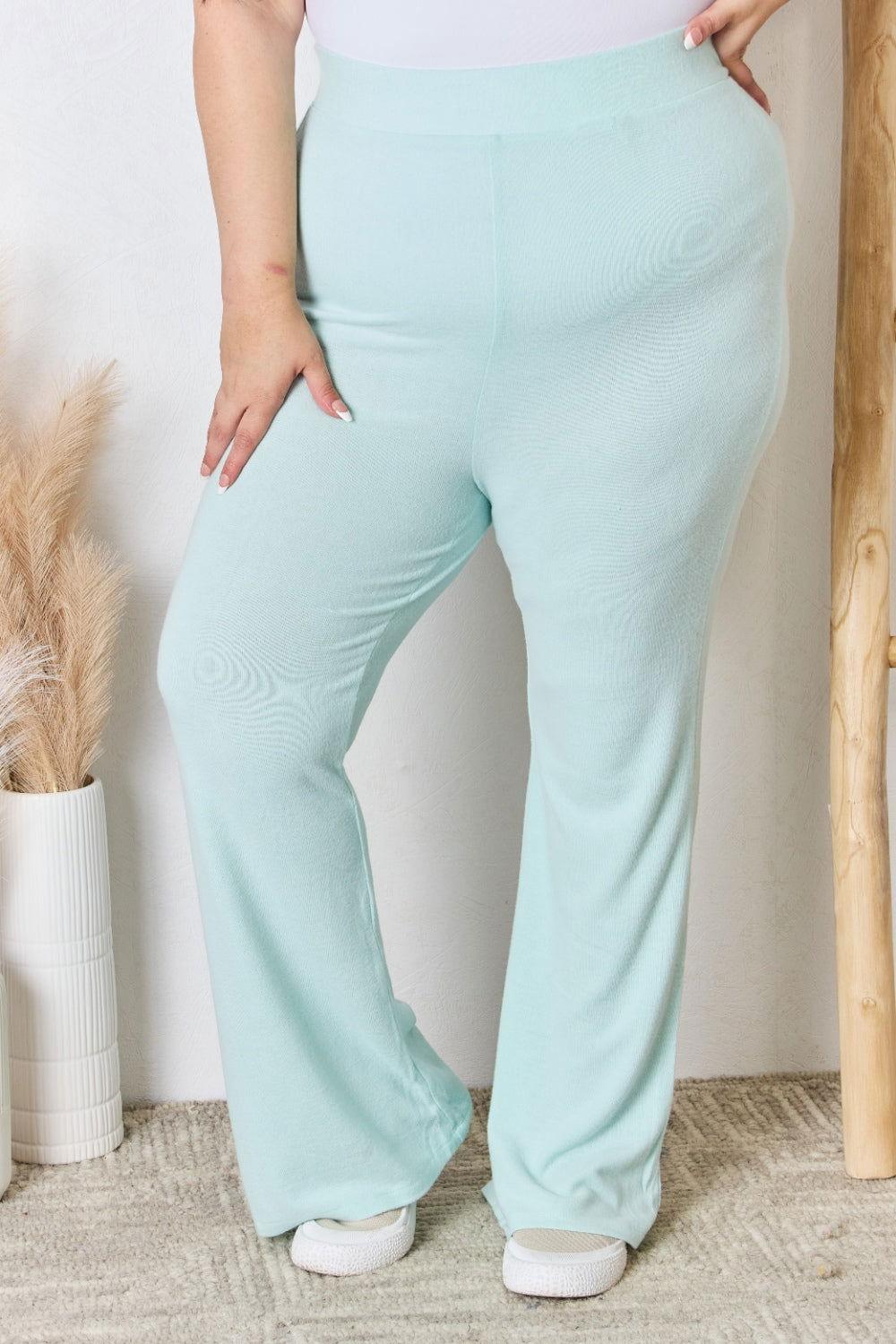 RISEN Full Size High Waist Ultra Soft Knit Flare Pants - Clothes For Her Online Store