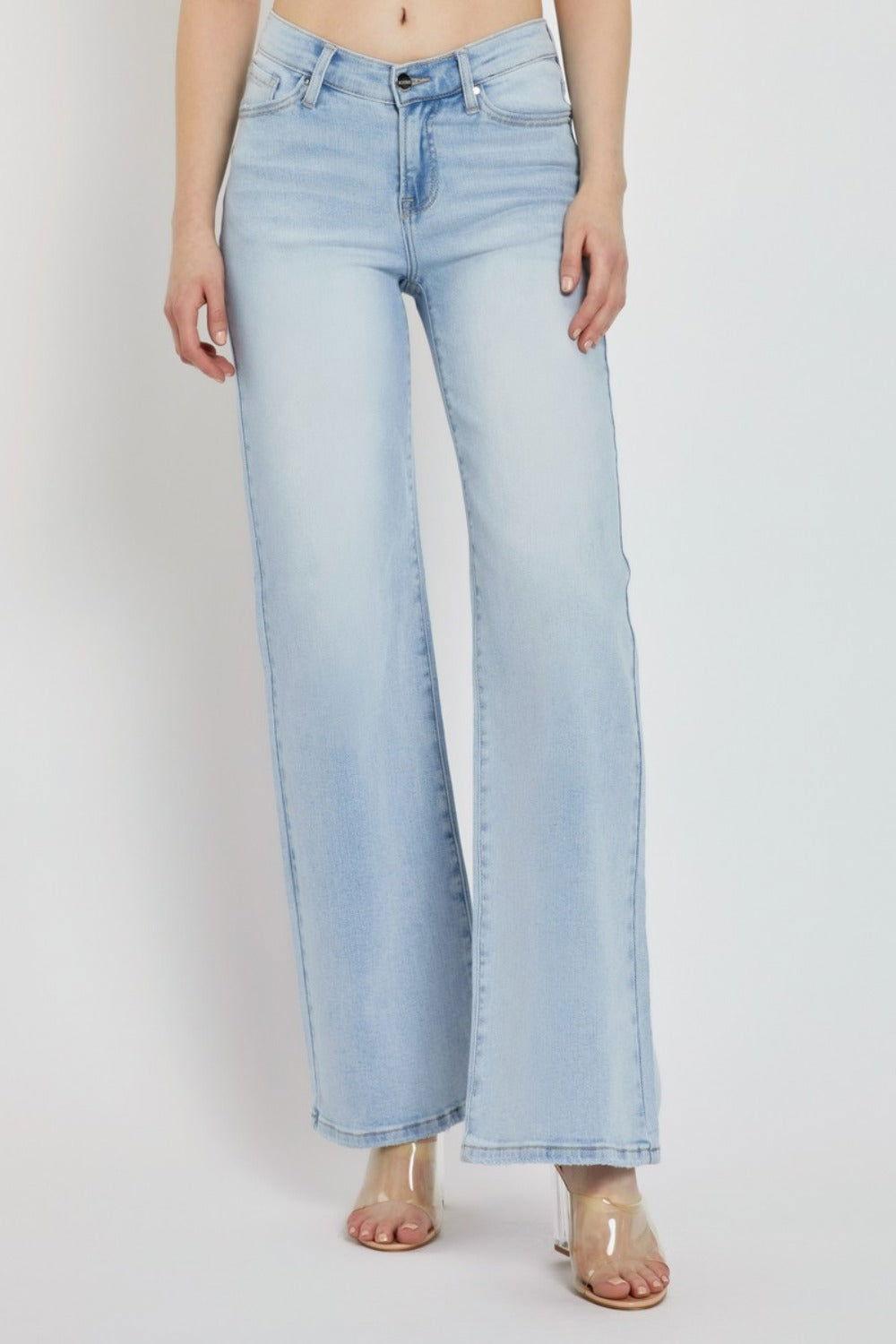 RISEN Full Size Wide Leg V Dipped Front Waist Jeans - Clothes For Her Online Store