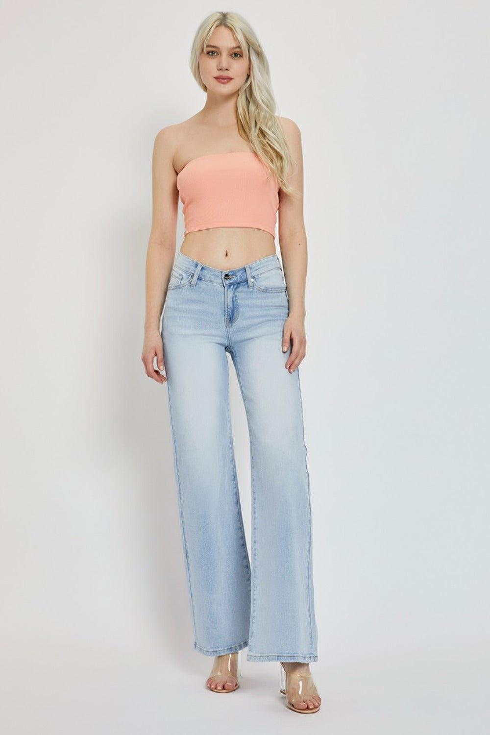 RISEN Full Size Wide Leg V Dipped Front Waist Jeans - Clothes For Her Online Store