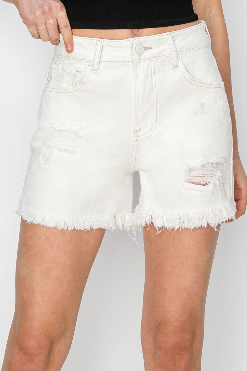 RISEN High Waist Ripped Denim Shorts - Clothes For Her Online Store