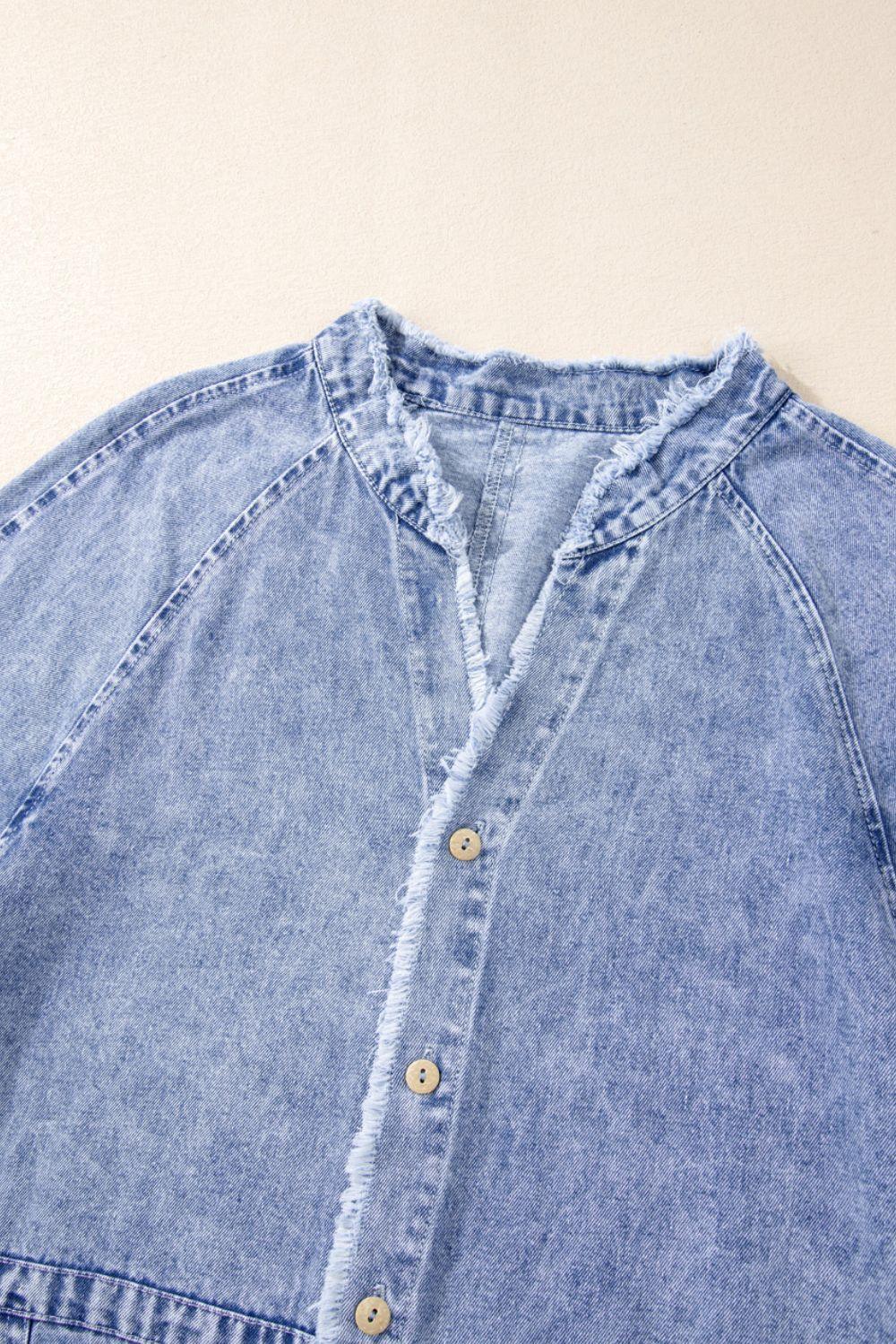 Raw Hem Button Down Long Sleeve Denim Dress - Clothes For Her Online Store