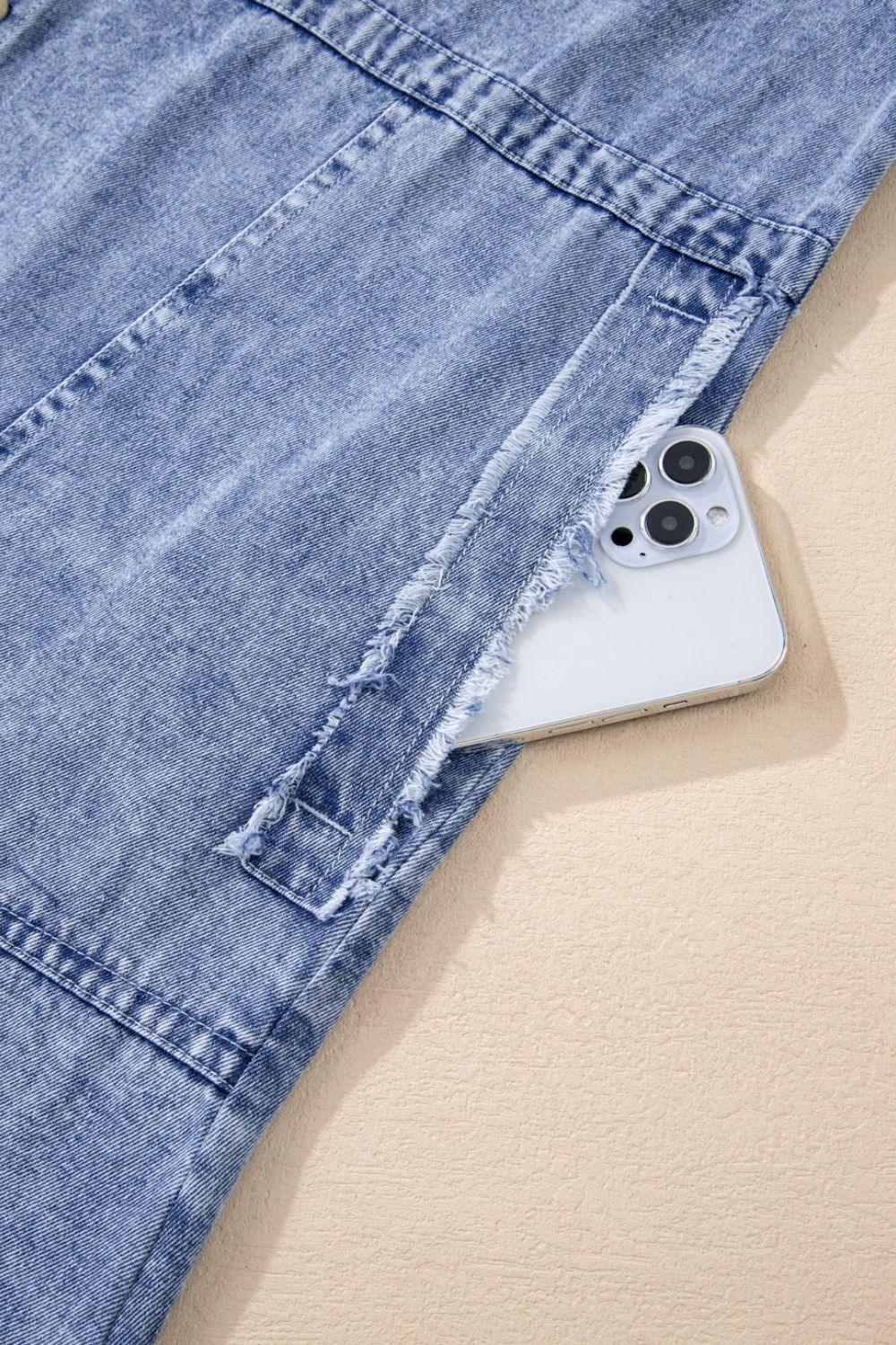 Raw Hem Button Down Long Sleeve Denim Dress - Clothes For Her Online Store